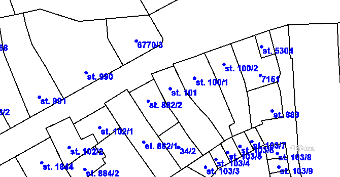 Parcela st. 101 v KÚ Žatec, Katastrální mapa