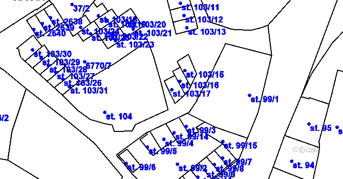 Parcela st. 103/17 v KÚ Žatec, Katastrální mapa