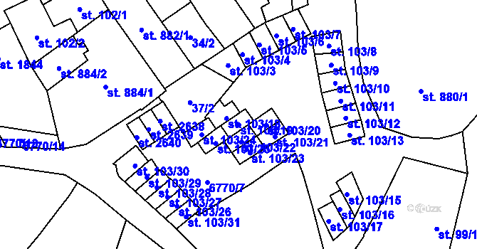Parcela st. 103/19 v KÚ Žatec, Katastrální mapa