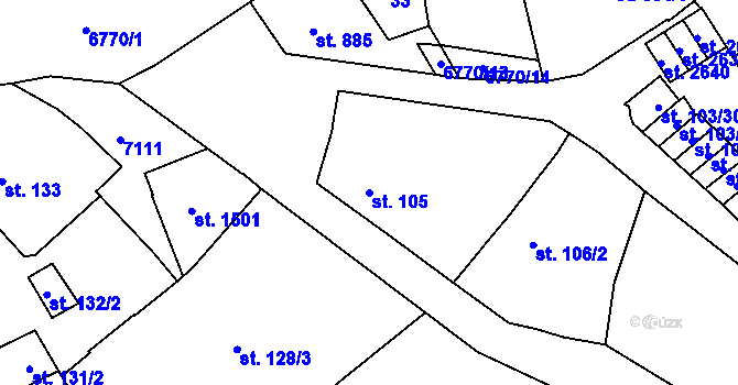 Parcela st. 105 v KÚ Žatec, Katastrální mapa