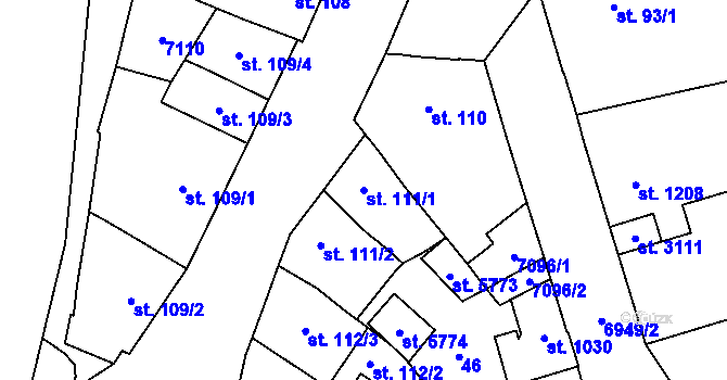 Parcela st. 111/1 v KÚ Žatec, Katastrální mapa