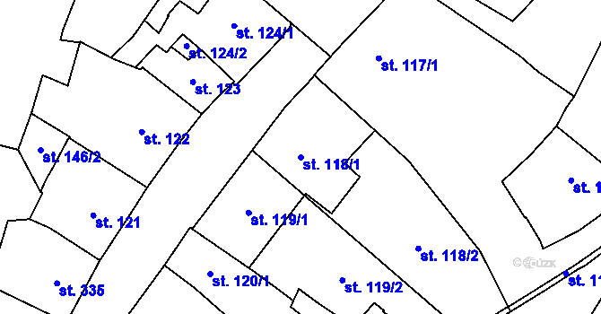 Parcela st. 118/1 v KÚ Žatec, Katastrální mapa