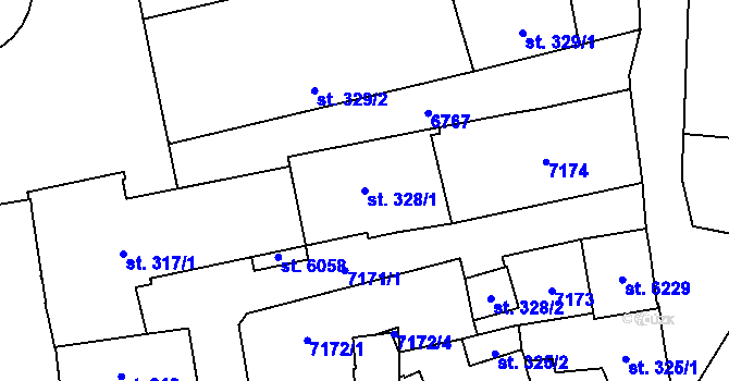Parcela st. 328/1 v KÚ Žatec, Katastrální mapa