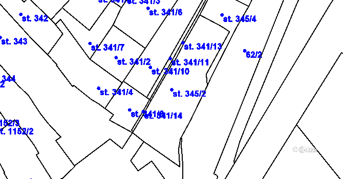 Parcela st. 345/2 v KÚ Žatec, Katastrální mapa