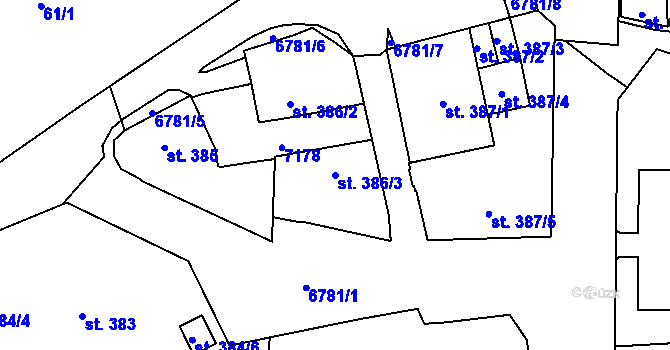 Parcela st. 386/3 v KÚ Žatec, Katastrální mapa