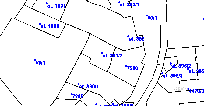 Parcela st. 391/2 v KÚ Žatec, Katastrální mapa