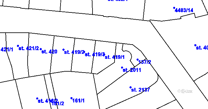 Parcela st. 419/1 v KÚ Žatec, Katastrální mapa