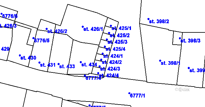 Parcela st. 424/1 v KÚ Žatec, Katastrální mapa