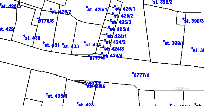 Parcela st. 424/4 v KÚ Žatec, Katastrální mapa