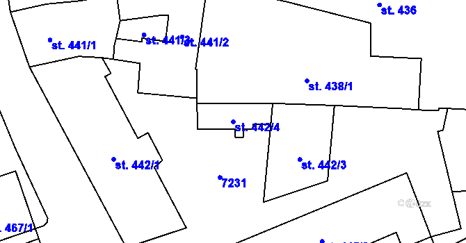 Parcela st. 442/4 v KÚ Žatec, Katastrální mapa