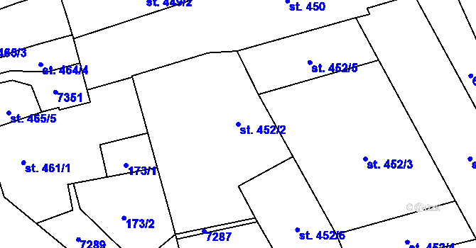 Parcela st. 452/2 v KÚ Žatec, Katastrální mapa
