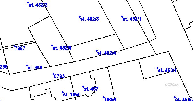 Parcela st. 452/4 v KÚ Žatec, Katastrální mapa