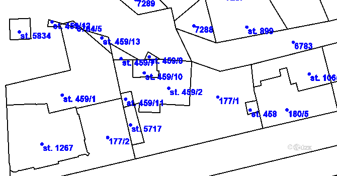 Parcela st. 459/2 v KÚ Žatec, Katastrální mapa