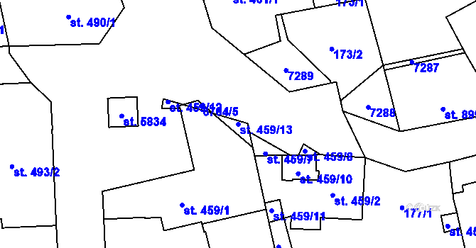 Parcela st. 459/13 v KÚ Žatec, Katastrální mapa