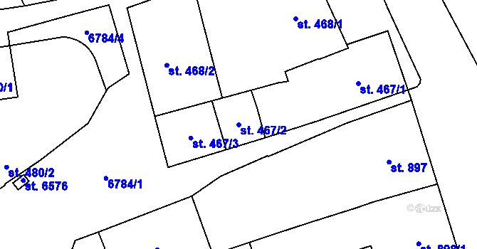 Parcela st. 467/2 v KÚ Žatec, Katastrální mapa