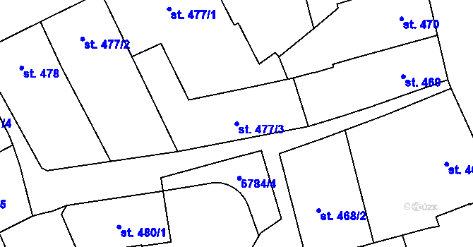 Parcela st. 477/3 v KÚ Žatec, Katastrální mapa
