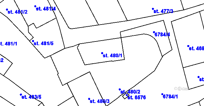 Parcela st. 480/1 v KÚ Žatec, Katastrální mapa