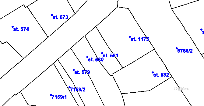 Parcela st. 581 v KÚ Žatec, Katastrální mapa