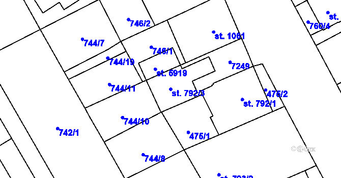 Parcela st. 792/3 v KÚ Žatec, Katastrální mapa