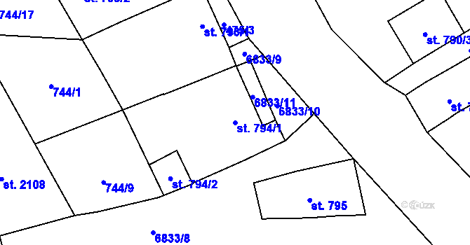 Parcela st. 794/1 v KÚ Žatec, Katastrální mapa