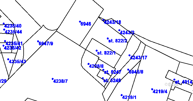 Parcela st. 822/1 v KÚ Žatec, Katastrální mapa