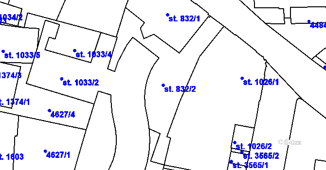 Parcela st. 832/2 v KÚ Žatec, Katastrální mapa