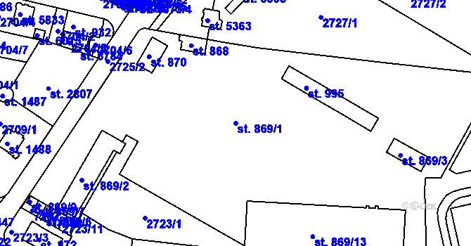 Parcela st. 869/1 v KÚ Žatec, Katastrální mapa