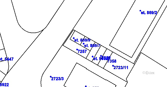 Parcela st. 869/7 v KÚ Žatec, Katastrální mapa