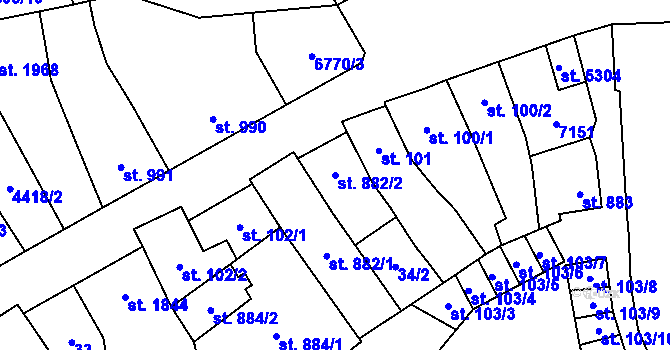 Parcela st. 882/2 v KÚ Žatec, Katastrální mapa