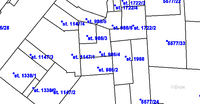 Parcela st. 986/4 v KÚ Žatec, Katastrální mapa
