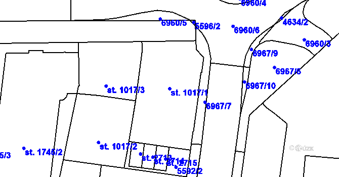 Parcela st. 1017/1 v KÚ Žatec, Katastrální mapa