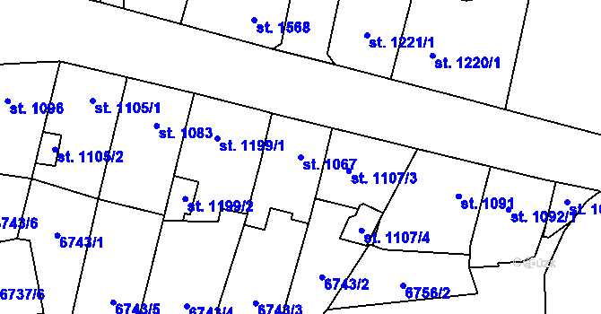 Parcela st. 1067 v KÚ Žatec, Katastrální mapa
