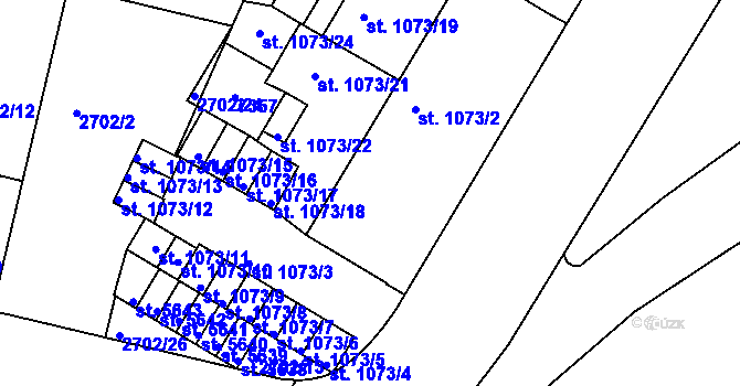 Parcela st. 1073/2 v KÚ Žatec, Katastrální mapa