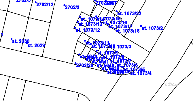 Parcela st. 1073/9 v KÚ Žatec, Katastrální mapa