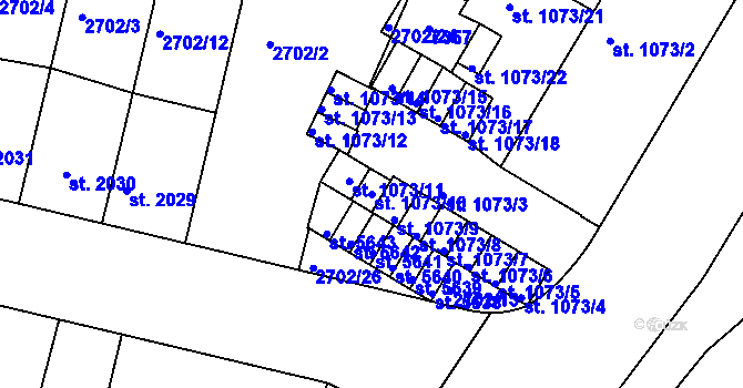 Parcela st. 1073/10 v KÚ Žatec, Katastrální mapa