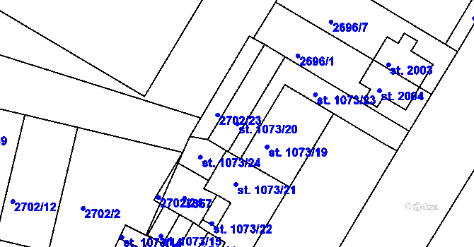 Parcela st. 1073/20 v KÚ Žatec, Katastrální mapa