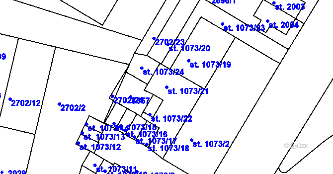 Parcela st. 1073/21 v KÚ Žatec, Katastrální mapa
