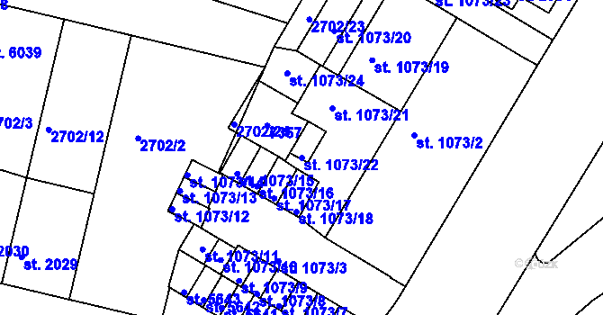 Parcela st. 1073/22 v KÚ Žatec, Katastrální mapa