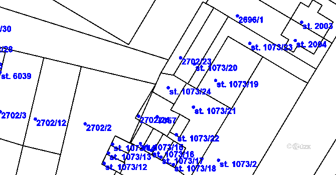 Parcela st. 1073/24 v KÚ Žatec, Katastrální mapa