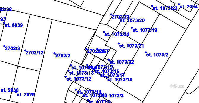 Parcela st. 1073/25 v KÚ Žatec, Katastrální mapa