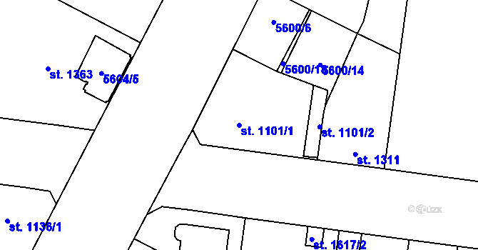 Parcela st. 1101/1 v KÚ Žatec, Katastrální mapa