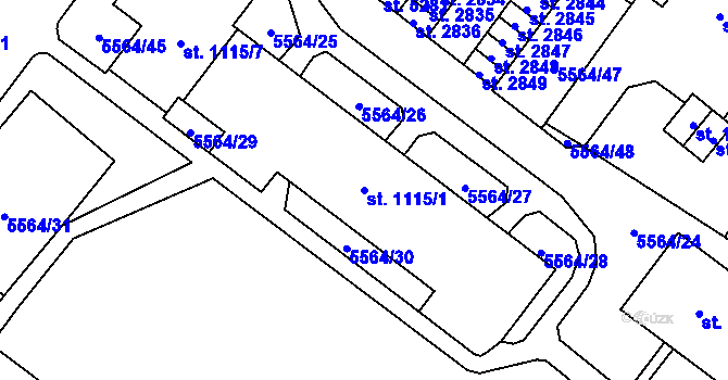 Parcela st. 1115/1 v KÚ Žatec, Katastrální mapa