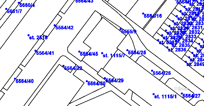 Parcela st. 1115/7 v KÚ Žatec, Katastrální mapa