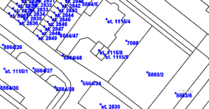 Parcela st. 1115/9 v KÚ Žatec, Katastrální mapa