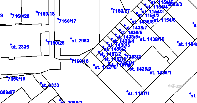 Parcela st. 1157/2 v KÚ Žatec, Katastrální mapa