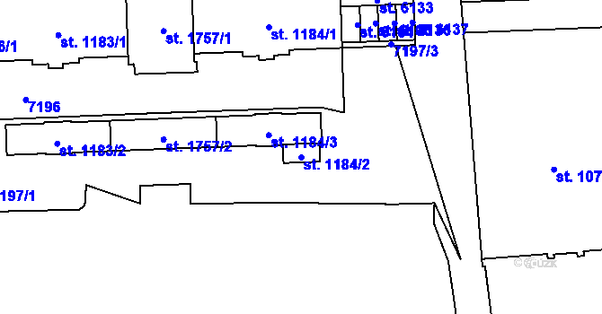 Parcela st. 1184/2 v KÚ Žatec, Katastrální mapa
