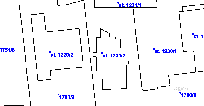 Parcela st. 1231/2 v KÚ Žatec, Katastrální mapa