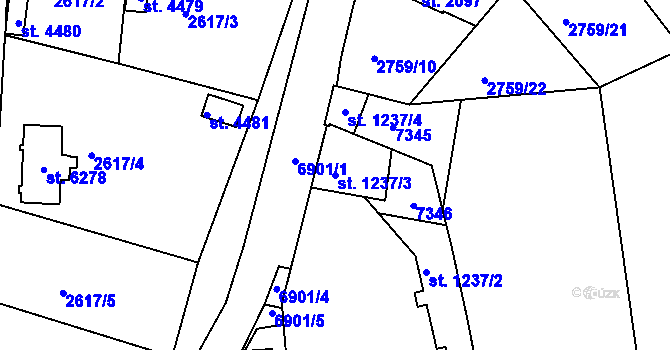 Parcela st. 1237/3 v KÚ Žatec, Katastrální mapa