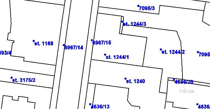 Parcela st. 1244/1 v KÚ Žatec, Katastrální mapa