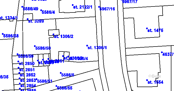 Parcela st. 1306/1 v KÚ Žatec, Katastrální mapa